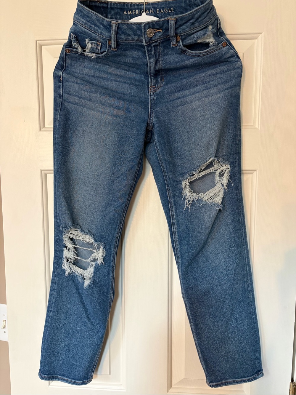 American Eagle Outfitters Distressed Medium Blue Boyfriend Jeans
